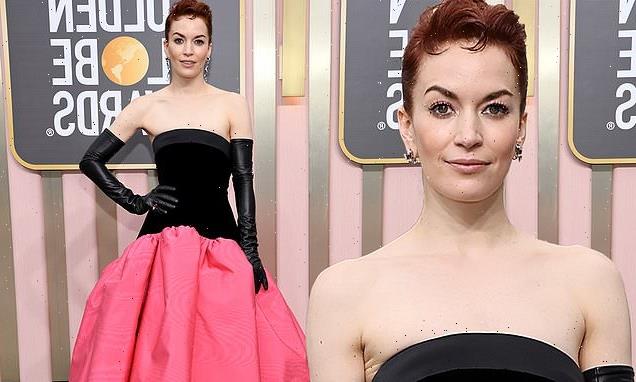 Severance's Britt Lower rocks a black and pink gown to Golden Globes