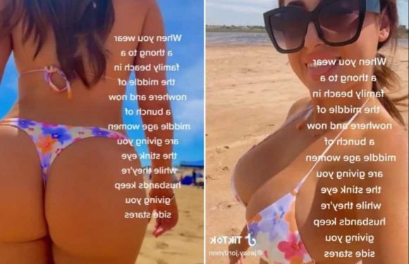 I love showing off in thong bikinis at the beach, I get glares from middle-aged women & men stare but I don’t care | The Sun