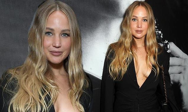 Jennifer Lawrence spilling out of her PLUNGING top at a SAG party