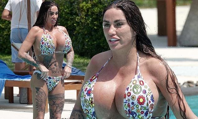 Katie Price flaunts her 'biggest boobs ever' in a tiny bikini