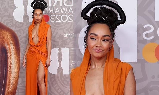 Leigh-Anne Pinnock stuns as she goes braless in an orange draped gown