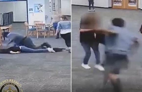 Moment Florida schoolboy, 17, beats female teaching aide to a pulp
