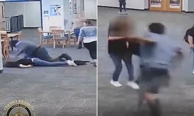 Moment Florida schoolboy, 17, beats female teaching aide to a pulp