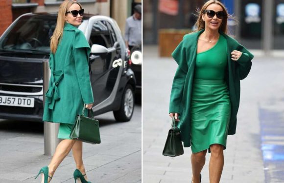 Braless Amanda Holden braves the cold in all green outfit as she leaves work in London | The Sun
