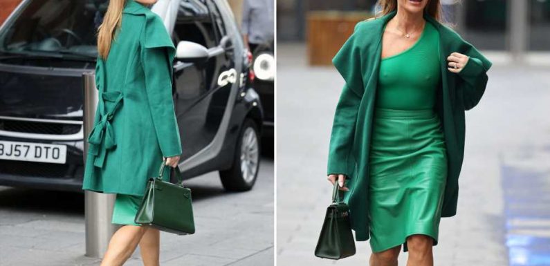 Braless Amanda Holden braves the cold in all green outfit as she leaves work in London | The Sun
