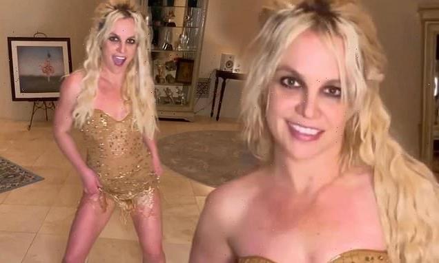 Britney Spears dances in gold mini-dress to her 2003 song The Hook Up