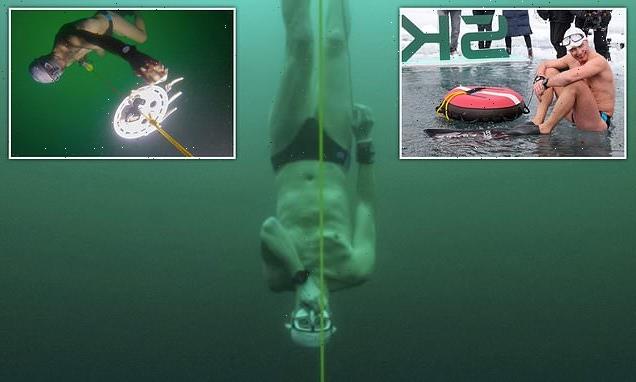 Free-diver plunges 170 FEET beneath frozen Swiss lake without wetsuit