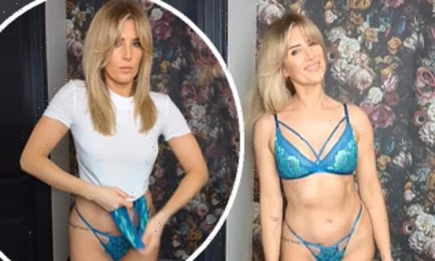 Sarah Jayne Dunn goes braless by whipping off her turquoise lingerie