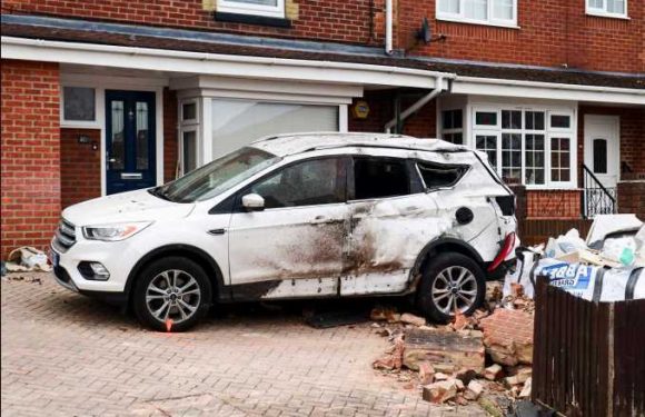 Shock pictures show wrecked Mercedes & Ford after driver veers into parked cars 'at high speed' leaving man, 18, dead | The Sun