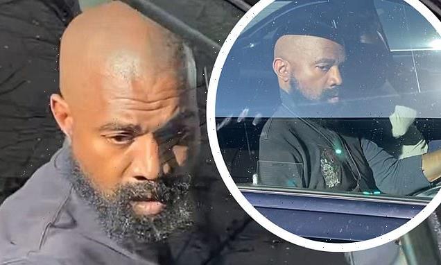 Kanye West rocks a bushy beard & shaved head with wife Bianca Censori
