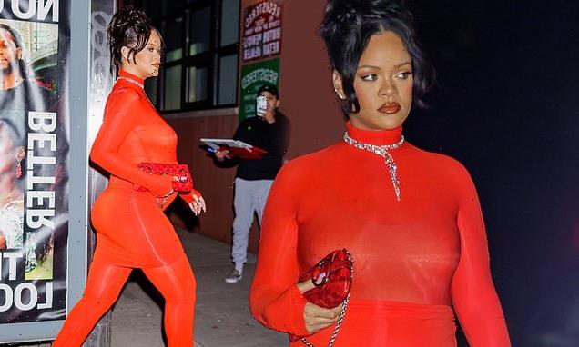 Pregnant Rihanna shows off her blossoming baby bump
