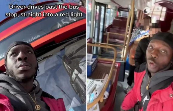 Shocking moment livid passenger BLOCKS a bus for not letting him on – but people are divided | The Sun