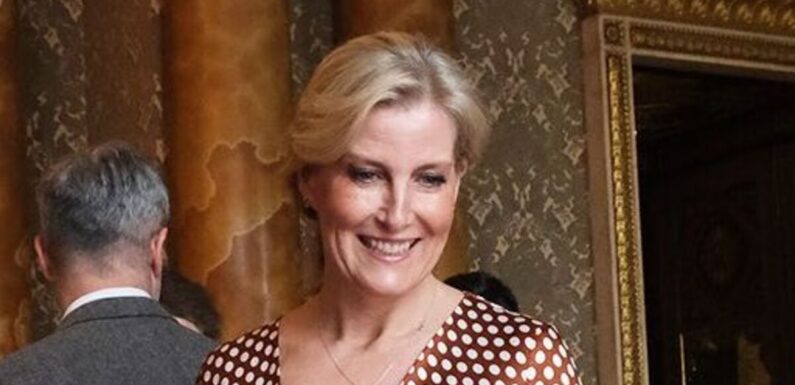 Sophie, Duchess of Edinburgh is glowing in £424 brown polka dot dress