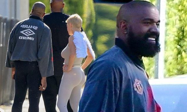 Kanye West rocks some leggings while Bianca Censori rocks angel wings