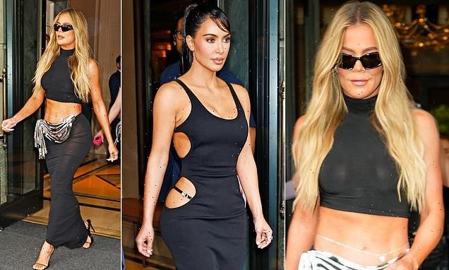 Kim and Khloe are ab fab as they bare their sculpted midriffs in NYC