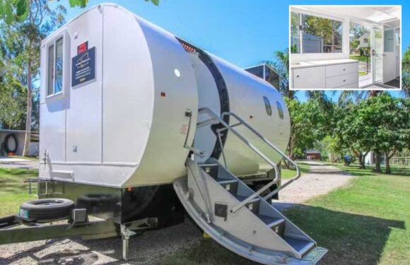 Inside the tiny home made from a PLANE cabin complete with solar power, a balcony – and some really cool features | The Sun