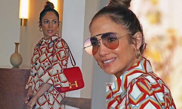 Jennifer Lopez wows in printed maxi dress for lunch with her kids