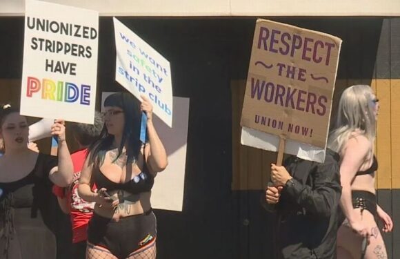 Lingerie-clad strippers take to the streets to demand safer poles to dance on