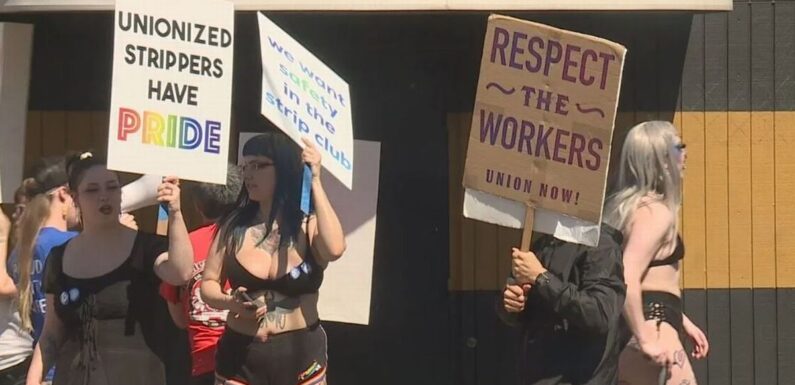 Lingerie-clad strippers take to the streets to demand safer poles to dance on