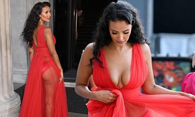 Maya Jama flashes her bottom in a red gown at the National Gallery