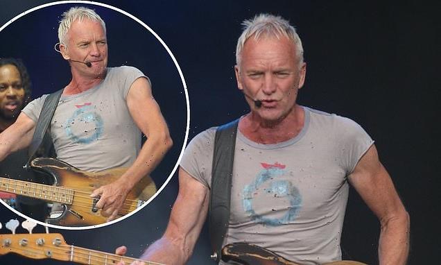 Sting, 71, showcases his age-defying looks and buff biceps on stage