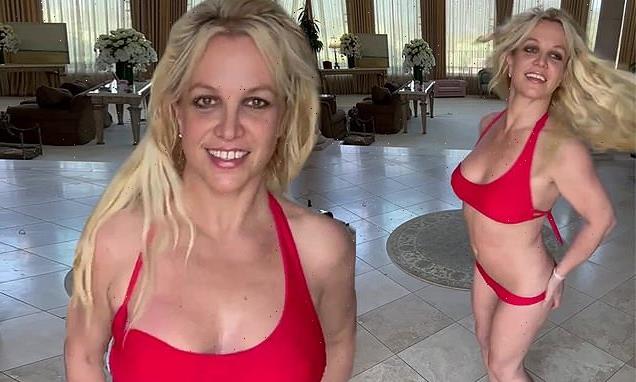 Britney Spears dons red bikini as she says she began fasting