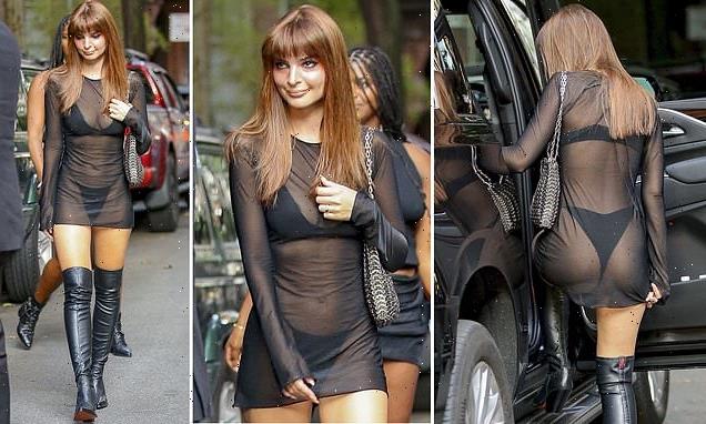 Emily Ratajkowski wears SEE-THROUGH dress over saucy black lingerie