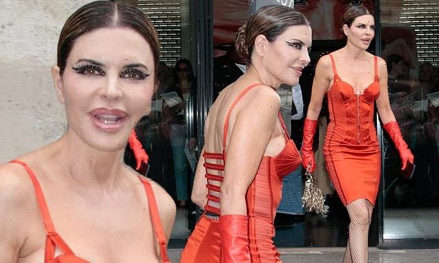 Lisa Rinna rocks red bustier dress at Jean Paul Gaultier show in Paris