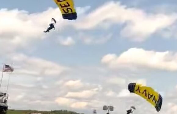 Navy parachute stunt goes wrong and airman plunges to the ground
