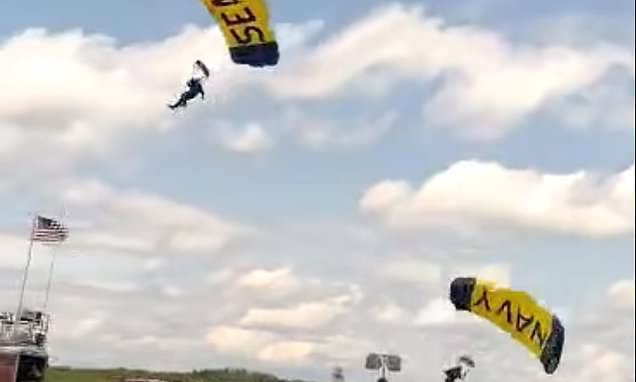 Navy parachute stunt goes wrong and airman plunges to the ground