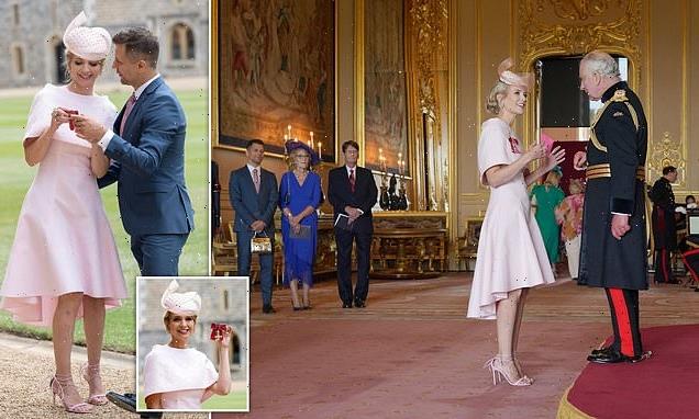 Rachel Riley accepts the MBE from King Charles