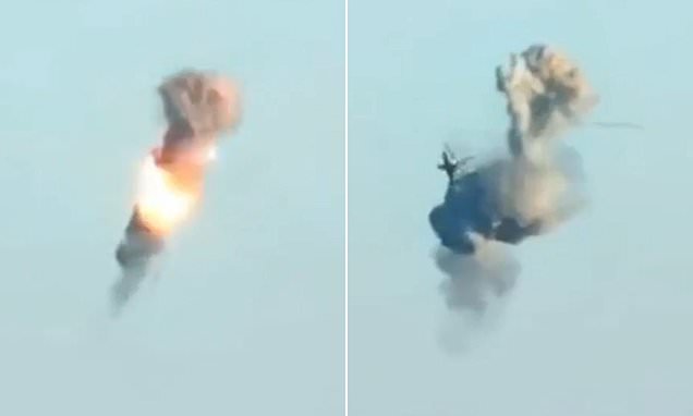 Russian helicopter explodes and crashes after being struck by missile