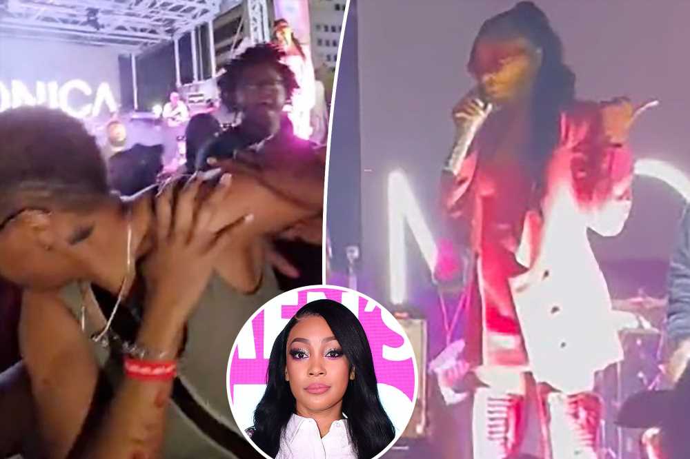 ‘Triggered’ Monica jumps off stage to confront male concertgoer who punched woman in face