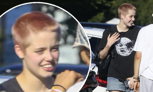 Brad Pitt and Angelina Jolie's daughter Shiloh shows off pink buzz cut
