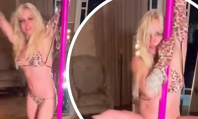 Britney Spears pole dances in tiny leopard print bikini