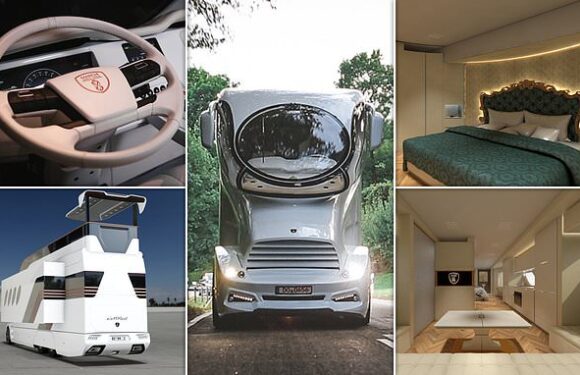 Double-decker RV features a huge fisheye windshield, spa and 13ft sofa