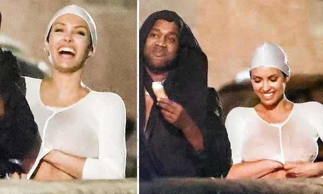 Kanye West's 'wife' Bianca Censori readjusts her cleavage in Italy