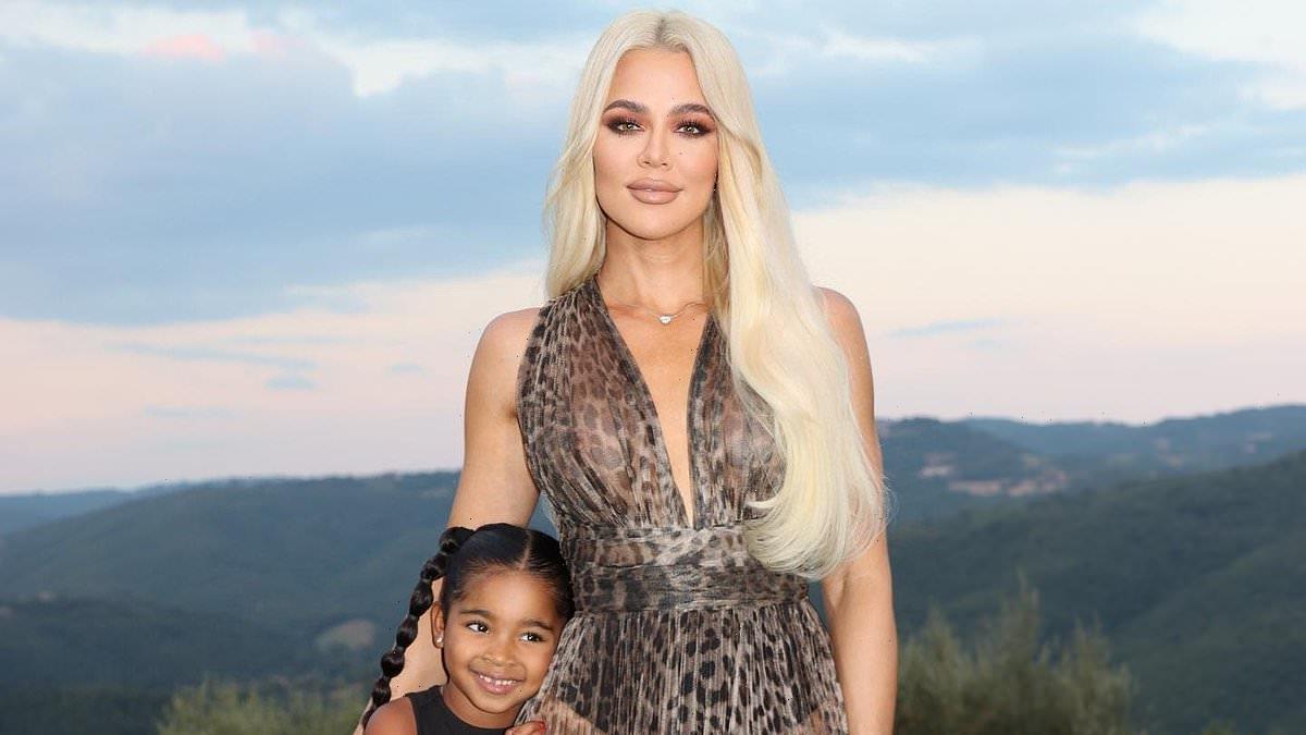Khloe Kardashian twins with daughter True in leopard print outfits