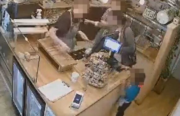 Shocking moment child swipes phone from shop counter as woman ‘scams’ change out of till | The Sun