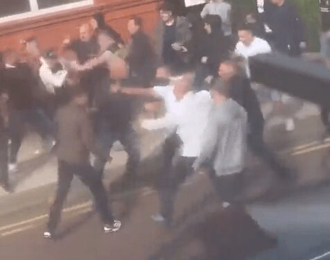 Shocking moment football yobs fight in street during 50-man brawl after Bolton play Wigan | The Sun