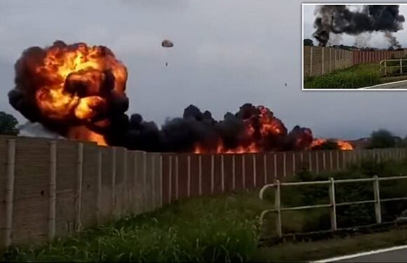 Horrifying moment Italian airforce display jet plunges from sky