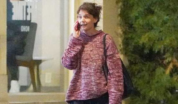Katie Holmes enjoys a makeup-free evening with her hair in a bun
