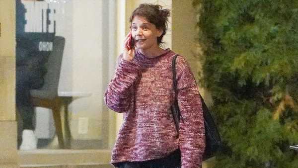 Katie Holmes enjoys a makeup-free evening with her hair in a bun