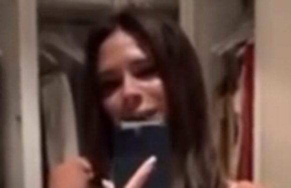 Victoria Beckham stuns in satin gown she designed for Kim Kardashian