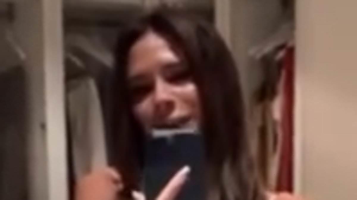 Victoria Beckham stuns in satin gown she designed for Kim Kardashian