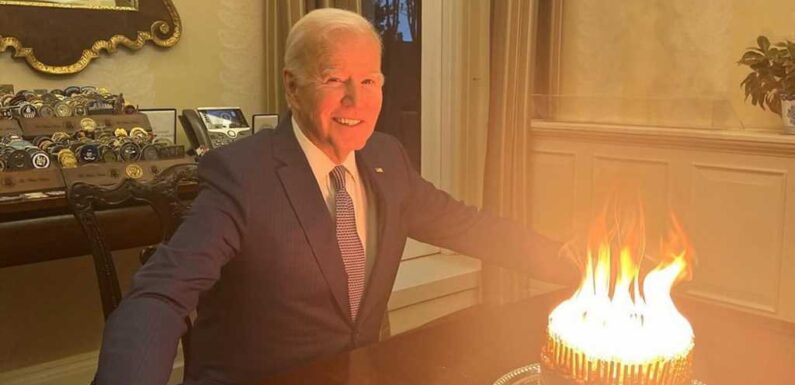 President Biden's Fiery Birthday Cake Sparks Memes, Jokes Galore