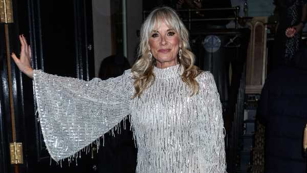 Tamzin Outhwaite, 53, exudes glamour in a silver glitzy dress